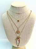 Selenite, Opal Evil-Eye, Moonstone, Gold Horn, and Tourmalated Necklace