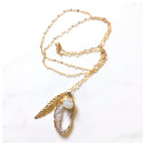 Druzy Agate, Moonstone & Feather Necklace